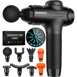 RAEMAO Deep Tissue Massage Gun — 8 heads, 10 speeds for powerful muscle relief in sleek black!