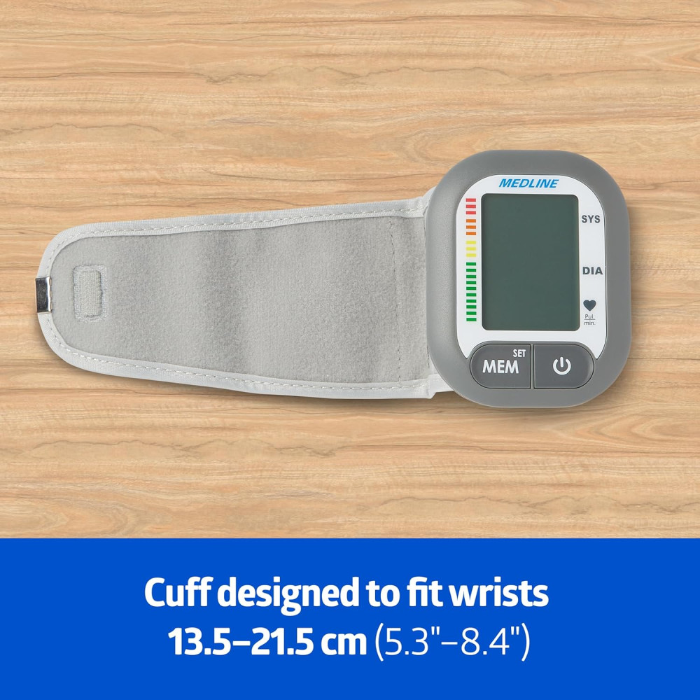 Medline Digital Wrist Blood Pressure Monitor with Batteries & 60 Memory