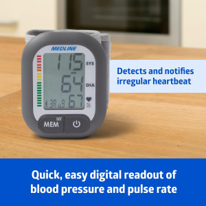 Medline Digital Wrist Blood Pressure Monitor with Batteries & 60 Memory
