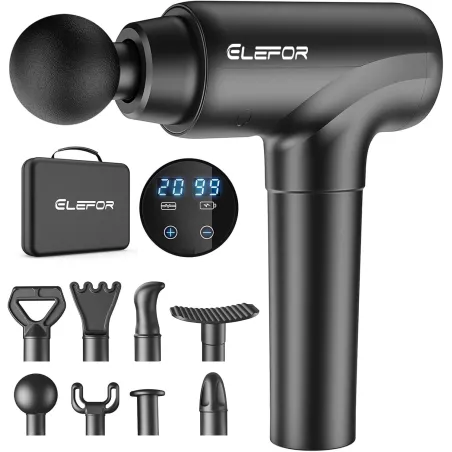 Pistolet de Massage Percussion: Soulagement Musculaire Profond, 8 Têtes, 20 Vitesses, Noir Mat