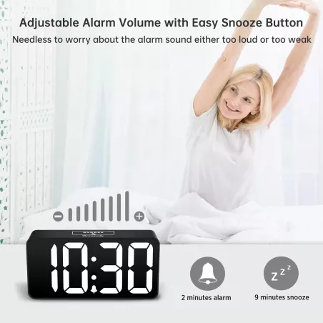 DreamSky: Réveil Numérique Compact avec Gros Chiffres LED & Port USB