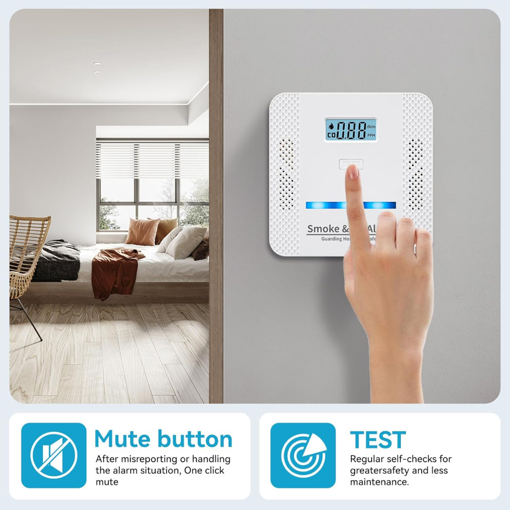 Two-in-One Carbon Monoxide & Smoke Alarm with Digital Display & Sound