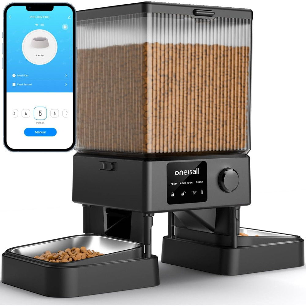 oneisall 5G WiFi Automatic Cat Feeder - 20 Cups, APP Control for 2 Cats