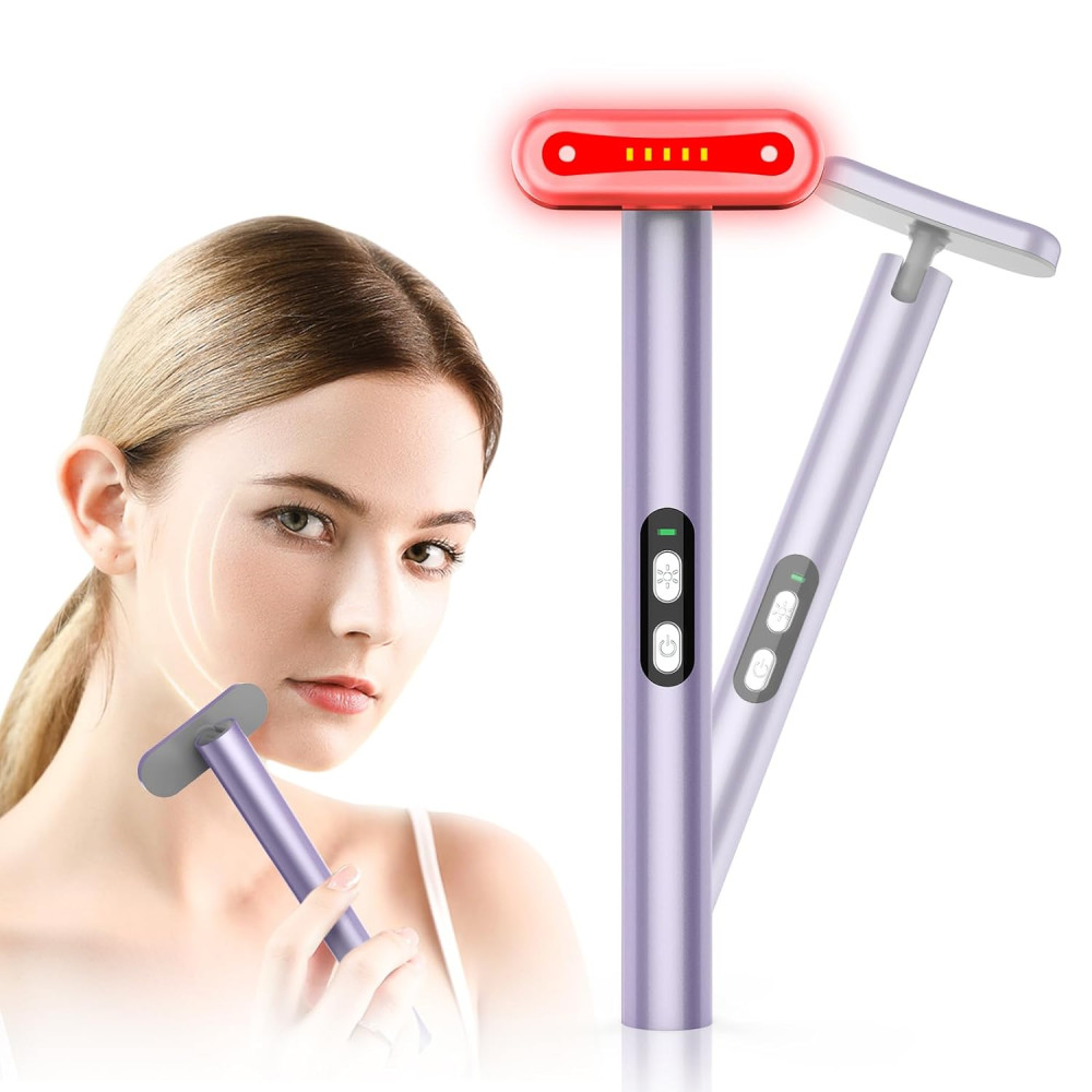 LED Face Wand Light - Red Light Therapy Facial & Neck Massager (Purple)