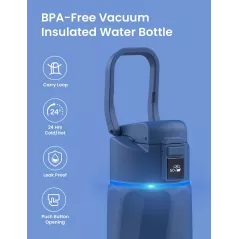 Bouteille deau intelligente BOOST 24oz: Hydratation suivie avec appli, acier inoxydable, bleu