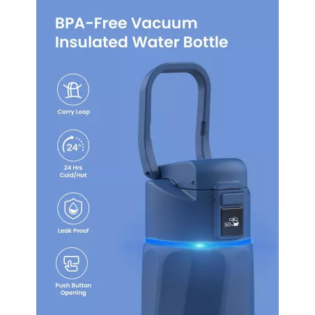 Bouteille deau intelligente BOOST 24oz: Hydratation suivie avec appli, acier inoxydable, bleu