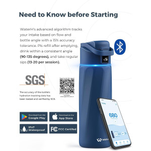 Smart 24oz BPA-Free Water Bottle with Drink Reminder & App - Blue