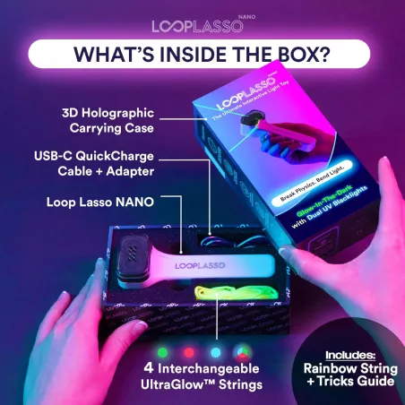 Loop Lasso NANO: Lanceur de Ficelle Lumineuse UV – Jouet STEM Interactif et Gadget Rave Époustouflant!