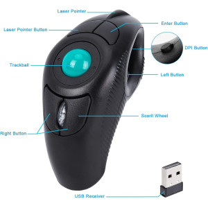 Welspo Wireless USB Finger Trackball Mouse with Laser Pointer