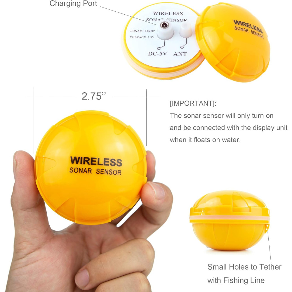 Portable Wireless Fish Finder with Sonar, Depth, Temp & Color LCD Display Portable Wireless Fish Finder with Sonar, Depth, Temp & Color LCD Display
