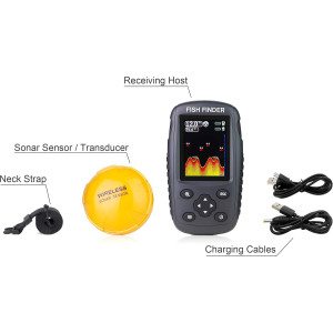 Portable Wireless Fish Finder with Sonar, Depth, Temp & Color LCD Display