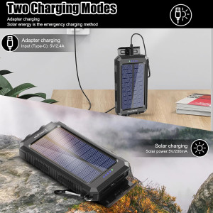20000mAh Solar Charger Power Bank - Waterproof Outdoor USB C Battery Pack
