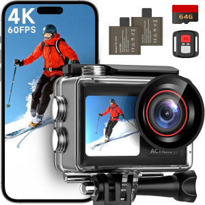 4K60FPS 30MP Waterproof Action Camera with Dual Screens & 64GB Card