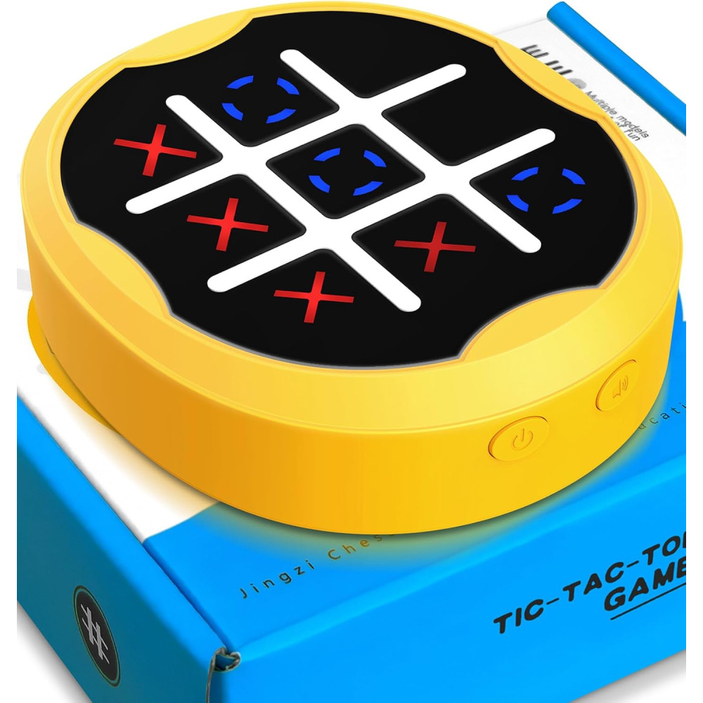 4-in-1 Electronic Tic Tac Toe Game - Portable Educational Travel Toy (Yellow)