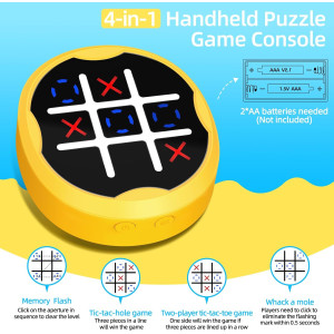 4-in-1 Electronic Tic Tac Toe Game - Portable Educational Travel Toy (Yellow)