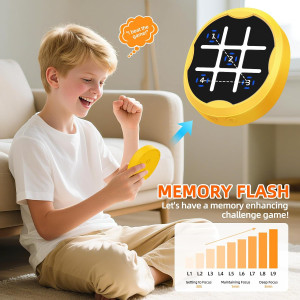 4-in-1 Electronic Tic Tac Toe Game - Portable Educational Travel Toy (Yellow)