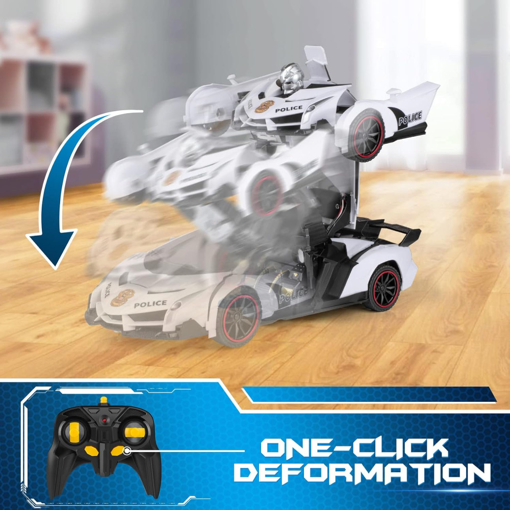 FDJ 1:18 Remote Control Transforming Police Car Robot Toy with Lights