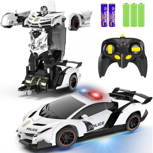FDJ 1:18 Remote Control Transforming Police Car Robot Toy with Lights