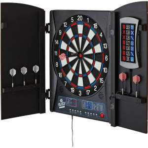 Fat Cat Mercury Electronic Dartboard with Cabinet, Dual Color Display & Dart Storage