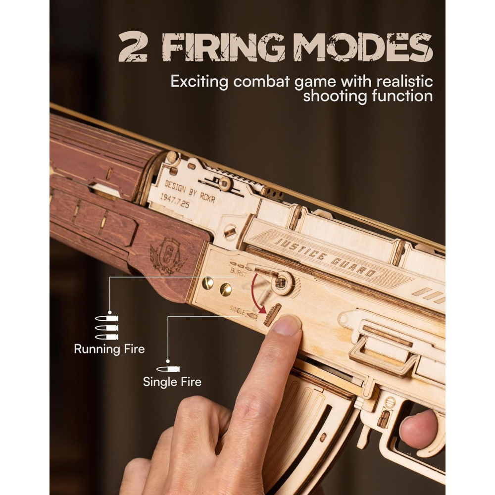 ROKR 3D Wooden AK47 Puzzle Model – DIY Rubber Band Gun Kit for Adults