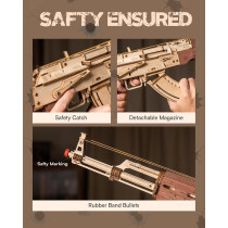 ROKR 3D Wooden AK47 Puzzle Model – DIY Rubber Band Gun Kit for Adults