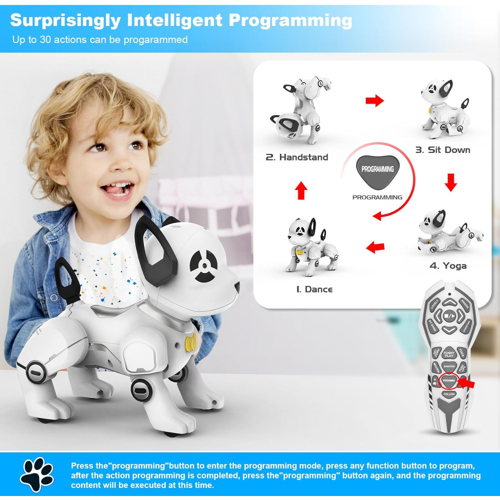 Télécommande Chien Robot Jouet Intelligent Programmable Blanc