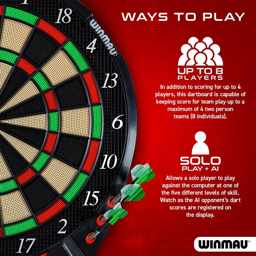 Winmau Ton Machine Electronic Soft Tip Dart Board with 90+ Games & Digital Scoreboard