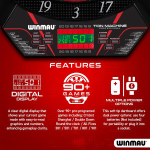 Winmau Ton Machine Electronic Soft Tip Dart Board with 90+ Games & Digital Scoreboard