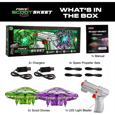 Scoot Skeet : Pack de 3 Mini Drones avec Jeu de Tir LED - Le Jouet Volant Amusant et Sûr pour Enfants!