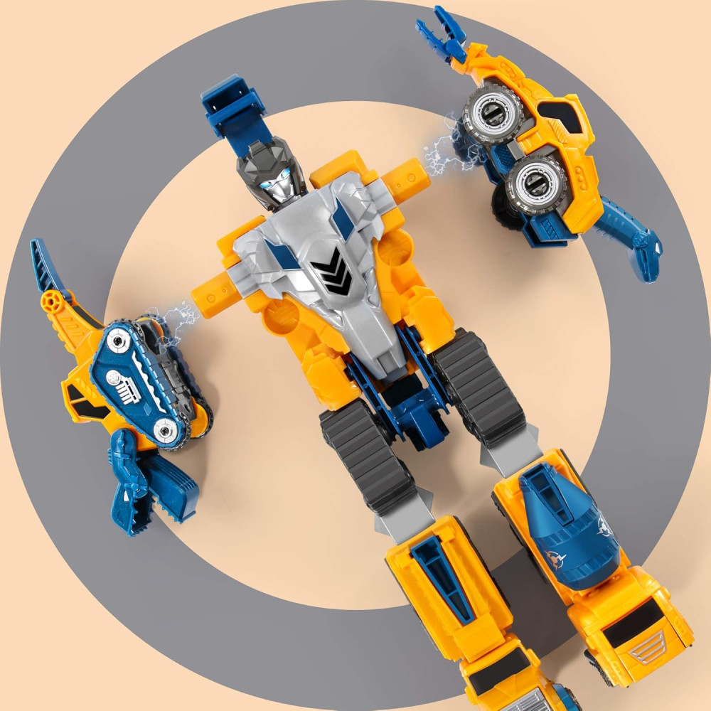 MIEBELY Toddler Robot Construction Vehicles – 5-in-1 Magnetic STEM Toy Set