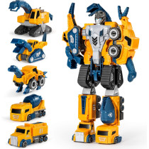 MIEBELY Toddler Robot Construction Vehicles – 5-in-1 Magnetic STEM Toy Set