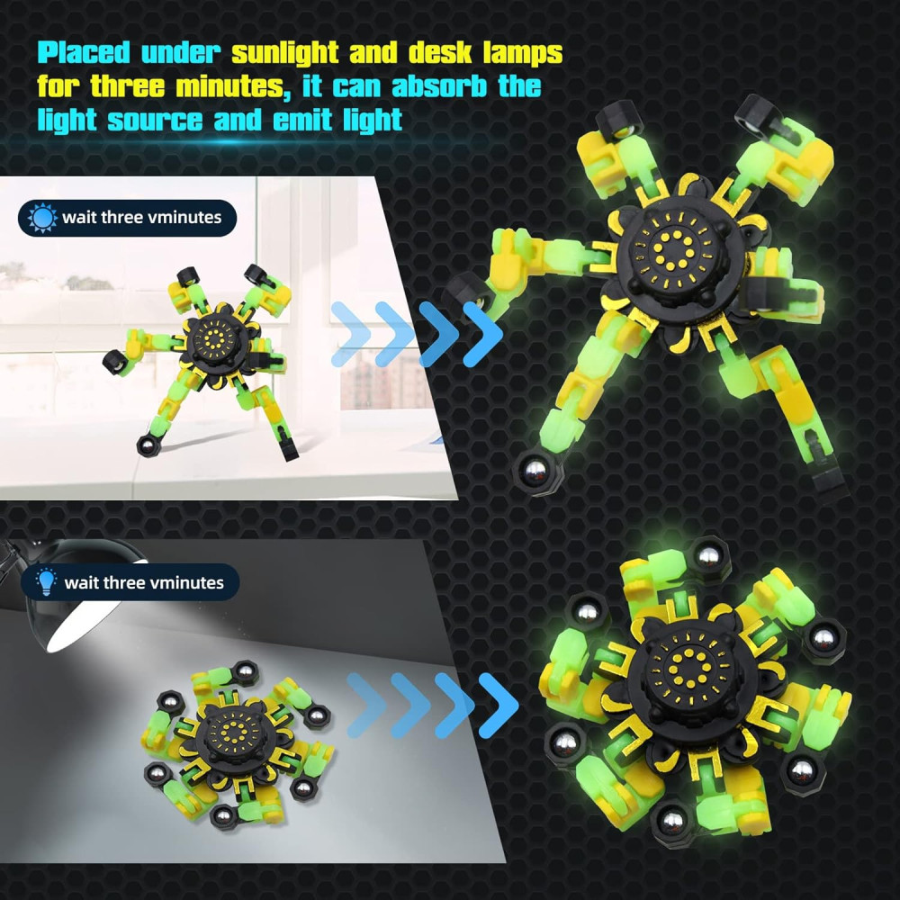 8Pcs Glow in The Dark Fidget Spinners – Deformable Sensory Toys Gifts