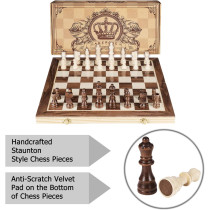 AMEROUS 15 Magnetic Wooden Chess Set with Extra Queens & Storage Slots