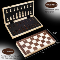 AMEROUS 15 Magnetic Wooden Chess Set with Extra Queens & Storage Slots