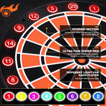 Electronic Dartboard with LED Display, 12 Soft Tip Darts, 8 Player Scoreboard