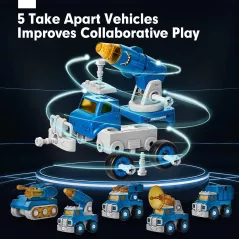 Hahaland Robot de Construction 5-en-1 : Camions Transformables STEM - Cadeau Garçon 4-7 Ans