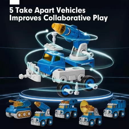 Hahaland Robot de Construction 5-en-1 : Camions Transformables STEM - Cadeau Garçon 4-7 Ans