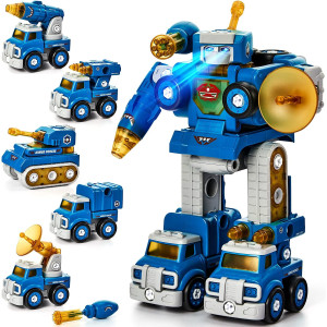 Hahaland 5 Year Old Birthday STEM Toy - 5 in 1 Take Apart Truck Robot