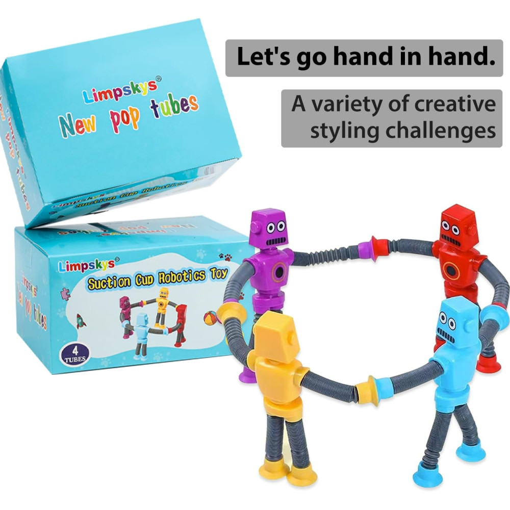 4-Pack Suction Cup Robot Toys for Kids 3-7 | Sensory Autism Toys