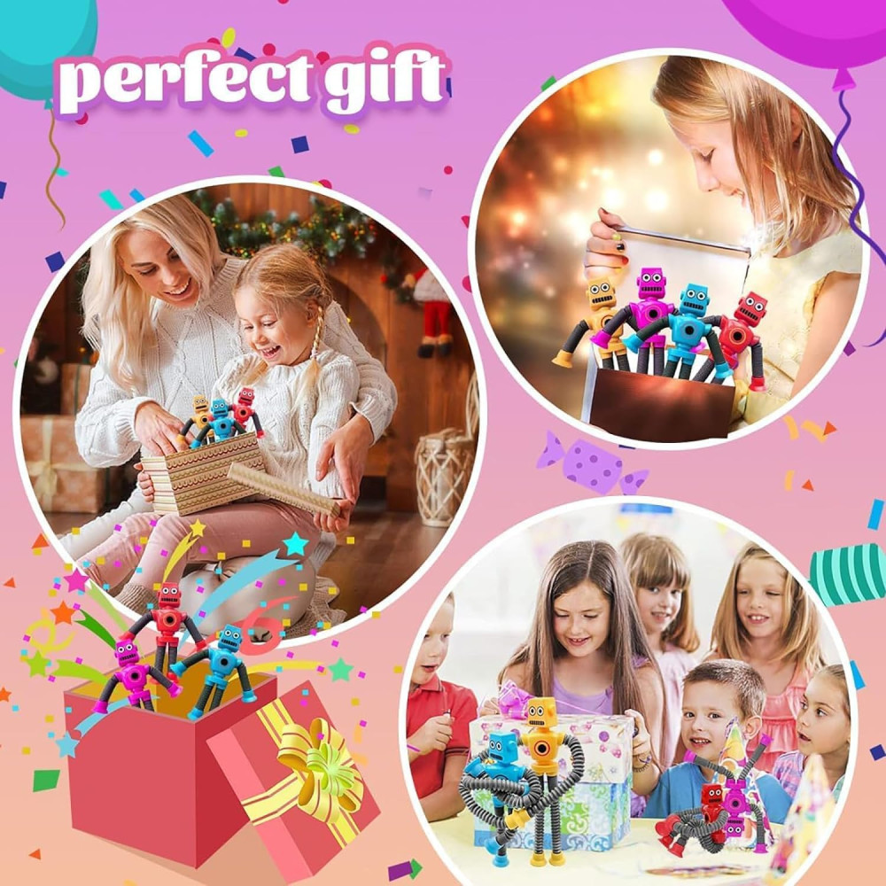 Pop Tubes Robot Sensory Toys 4-Pack | Fidget & Travel Fun for Kids