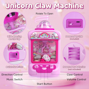 Mini Claw Machine for Kids with Unicorn Toys & Sound - Indoor Arcade Game