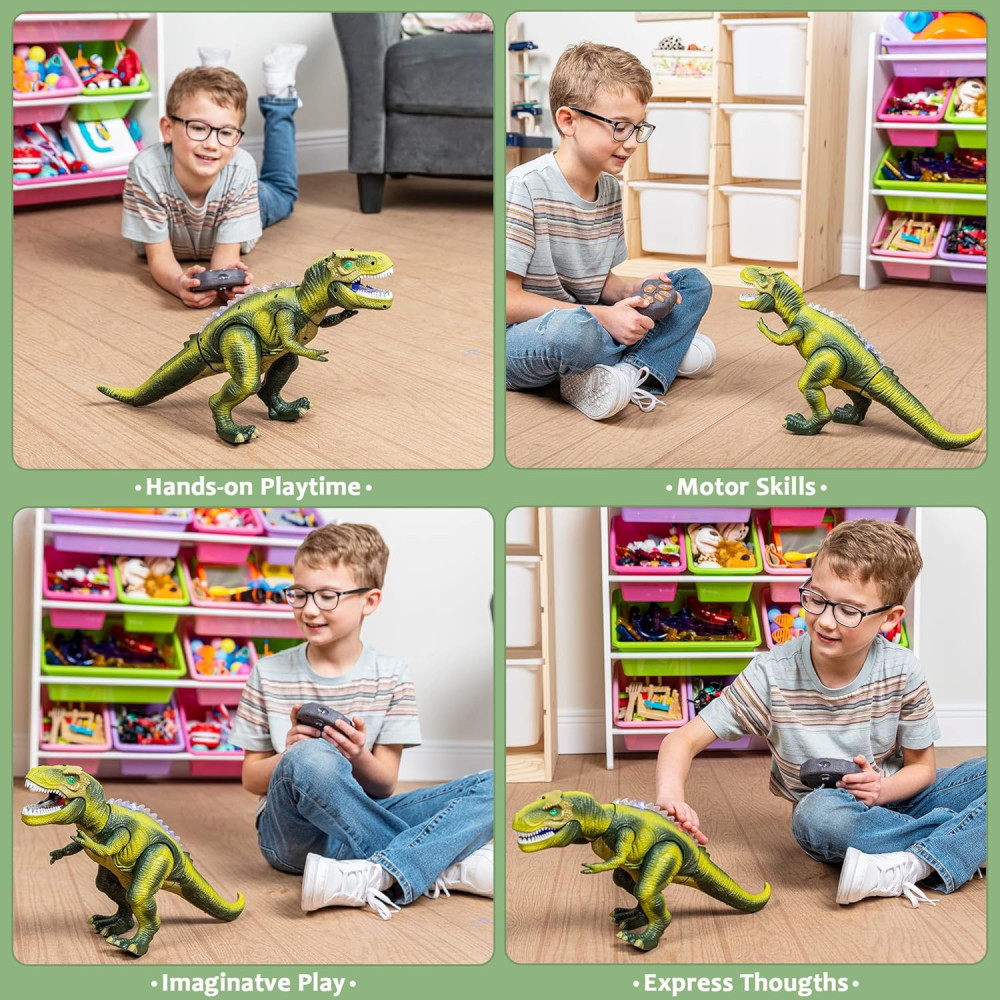 JOYIN Remote Control T-Rex Dinosaur Toy with Light & Roaring Sound
