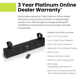 BOSS Audio BRT26A 26 ATV UTV Sound Bar - Bluetooth, Weatherproof