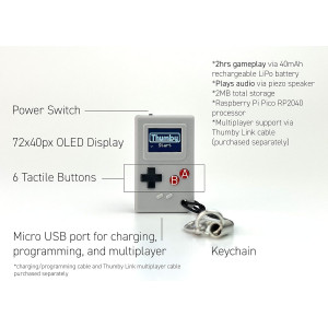 TinyCircuits Thumby Gray: Mini Programmable Game Console Keychain