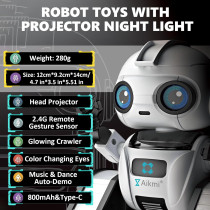Aikmi Rechargeable Robot Toy for Kids 5-7 with Projector Night Light