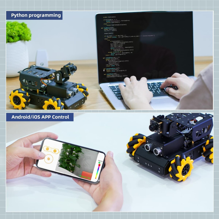 AI Vision Robot Car Kit: Raspberry Pi 4B, Mecanum Wheels, Open Source Python - Learn Robotics!