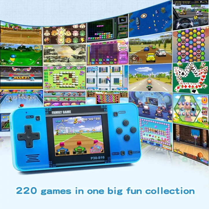 Console de Jeu Portable Rétro pour Enfants: 220 Jeux, Écran LCD, Batterie Rechargeable - Bleu