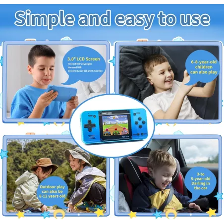 Console de Jeu Portable Rétro pour Enfants: 220 Jeux, Écran LCD, Batterie Rechargeable - Bleu