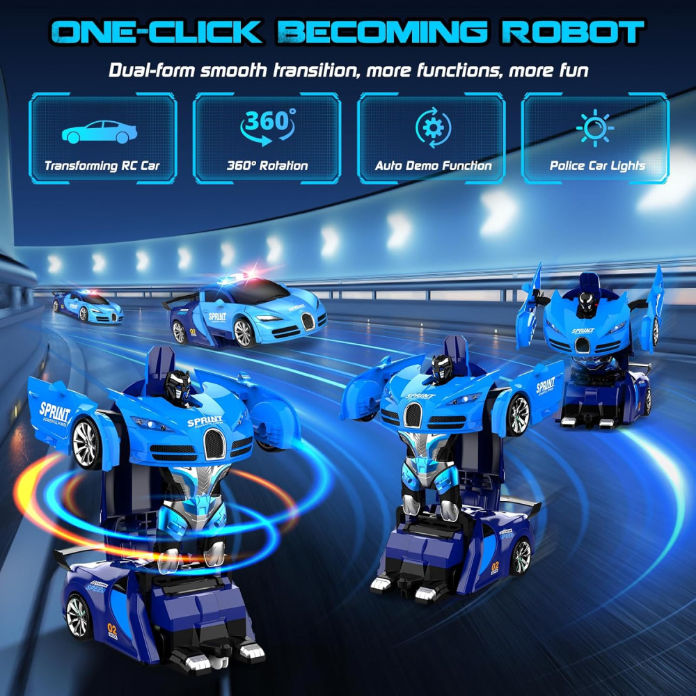 Remote Control Car Toy for Boys 4-12 | Transforming Robot, 360° Spin