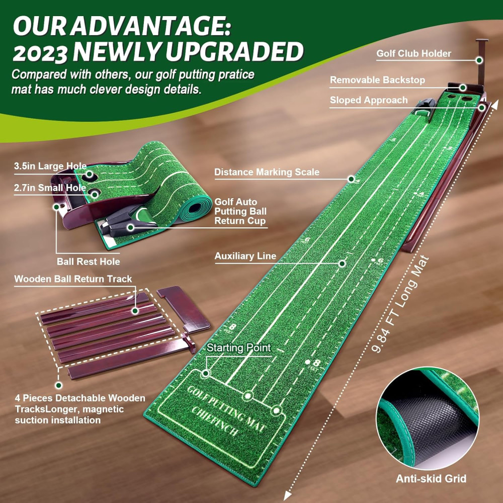 Indoor Putting Mat with 3 Tracks & Auto Ball Return – Perfect Golf Gift